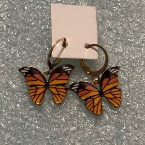Butterfly Design Orange and Black Earrings
